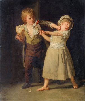 Two Children Fighting Over A Piece Of Bread by Henri-Pierre Danloux Oil Painting