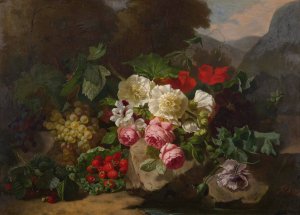 Still Life With Flowers And Fruit by Henri Robbe Oil Painting