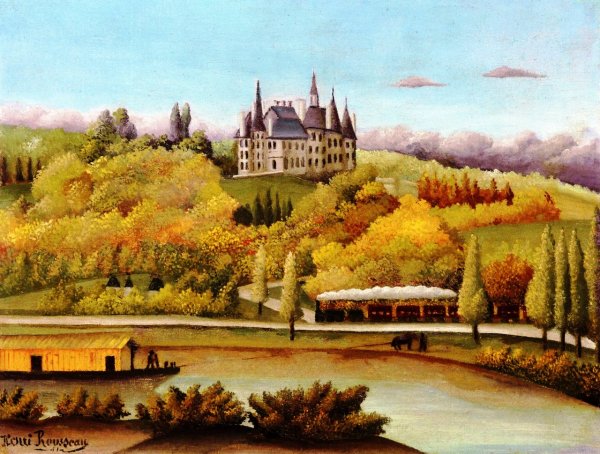 Main Product Photo of Banks of the Marne also known as Autumn, view of Damery-Boursault Painting by Henri Rousseau