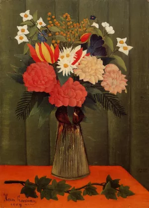 Bouquet of Flowers with an Ivy Branch by Henri Rousseau - Oil Painting Reproduction