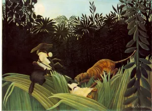 Eclaireur attaque par un tigre Scout Attacked by a Tiger by Henri Rousseau - Oil Painting Reproduction