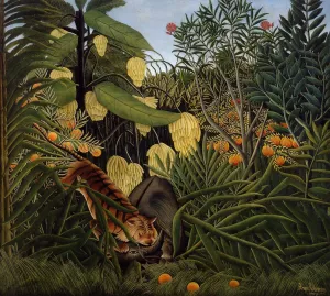Fight between a Tiger and a Buffalo by Henri Rousseau - Oil Painting Reproduction