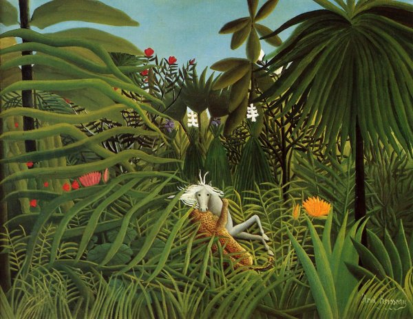 Main Product Photo of Horse Attacked by a Jaguar Painting by Henri Rousseau