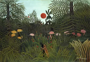 Jungle with Setting Sun by Henri Rousseau Oil Painting