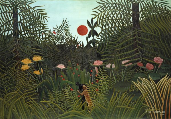 Main Product Photo of Jungle with Setting Sun  Painting by Henri Rousseau