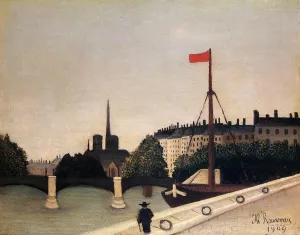 Notre Dame: View of the Ile Saint-Louis from the Quai Henri IV by Henri Rousseau - Oil Painting Reproduction