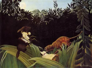 Scout Attacked by a Tiger by Henri Rousseau - Oil Painting Reproduction