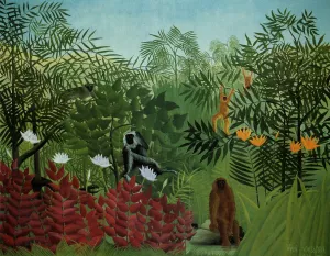 Tropical Forest with Apes and Snake by Henri Rousseau - Oil Painting Reproduction