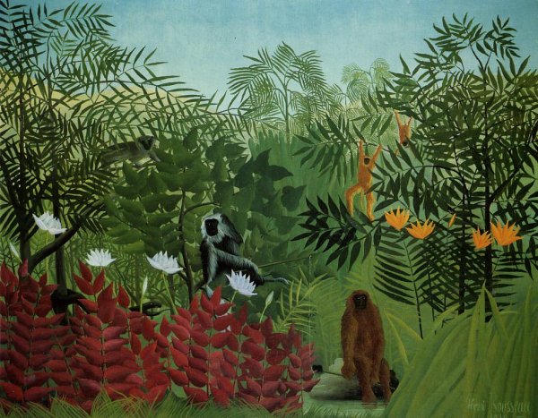 Main Product Photo of Tropical Forest with Apes and Snake Painting by Henri Rousseau