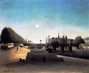 View of Ile Saint-Louis, Near Port Saint-Nicolas, Evening by Henri Rousseau Oil Painting
