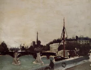 View of the Ile Saint-Louis from the Quai Henri IV study Oil painting by Henri Rousseau