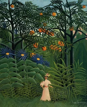 Woman Walking in an Exotic Forest by Henri Rousseau Oil Painting