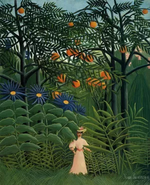 Woman Walking in an Exotic Forest Oil painting by Henri Rousseau