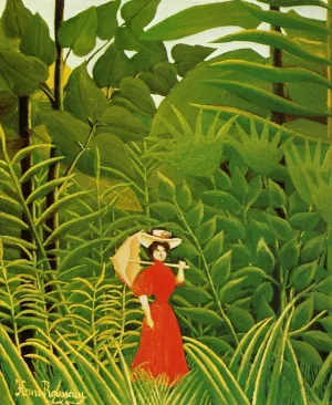 Woman with an Umbrella in an Exotic Forest by Henri Rousseau Oil Painting
