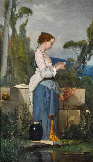 A Young Woman At A Well by Henri Taurel Oil Painting