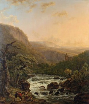 River in the Ardennes at Sunset by Henri Van Assche Oil Painting