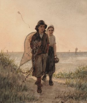 Fishermen's Children Playing by Henri Van Seben Oil Painting