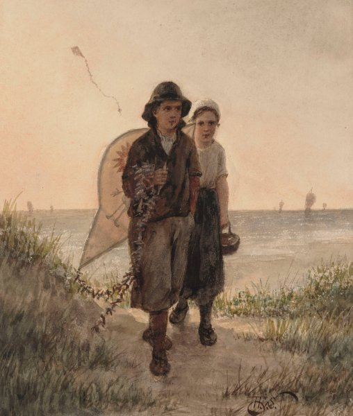 Fishermen's Children Playing by Henri Van Seben - Hand-Painted Oil Painting Reproduction