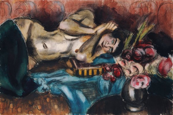 Halbakt Mit Rosenstraus  by Henri Victor Gabriel Le Fauconnier - Hand-Painted Oil Painting Reproduction
