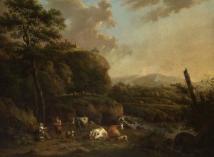 Mountain Landscape with Shepherds by Henricus Josephus Antonissen Oil Painting