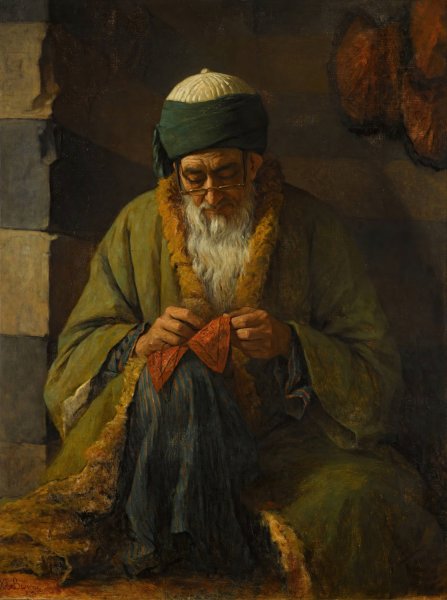 Main Product Photo of Man Sewing Painting by Henriette Browne