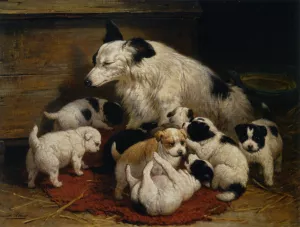 A Dog and Her Puppies Oil painting by Henriette Ronner-Knip