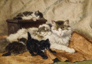 A Mother And Her Kittens by Henriette Ronner-Knip Oil Painting