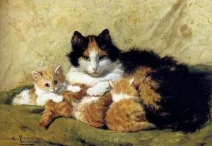 A Proud Mother by Henriette Ronner-Knip Oil Painting