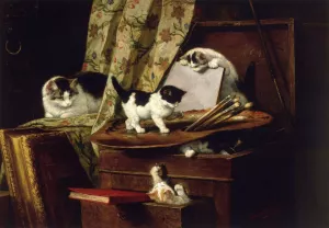 Artful Play by Henriette Ronner-Knip Oil Painting