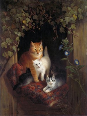 Cat with Kittens by Henriette Ronner-Knip Oil Painting