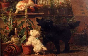 In The Greenhouse by Henriette Ronner-Knip Oil Painting