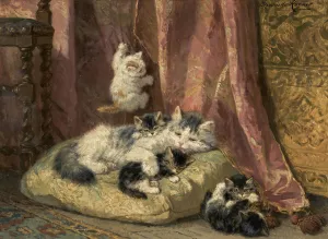 Kittens at Play by Henriette Ronner-Knip Oil Painting