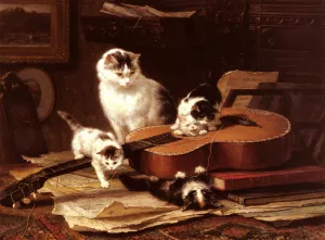 Oefeningen Op De Gitaar by Henriette Ronner-Knip - Oil Painting Reproduction