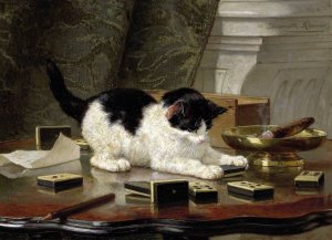 The Cat at Play by Henriette Ronner-Knip Oil Painting