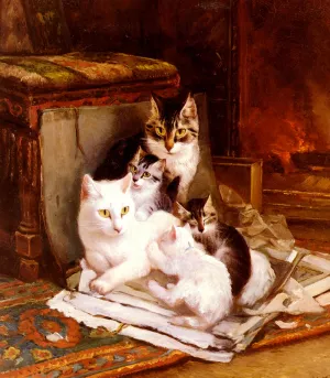The Happy Litter by Henriette Ronner-Knip Oil Painting