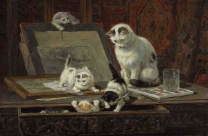 The Kitten's Art Lesson by Henriette Ronner-Knip Oil Painting