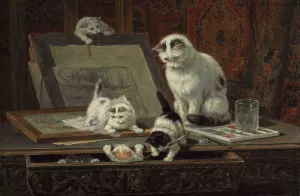 The Kitten's Art Lesson by Henriette Ronner-Knip Oil Painting
