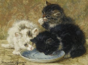 Three Kittens Oil painting by Henriette Ronner-Knip