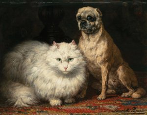 Two Friends by Henriette Ronner-Knip Oil Painting