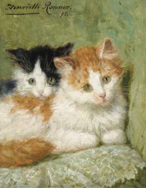 Two Kittens Sitting On A Cushion by Henriette Ronner-Knip Oil Painting