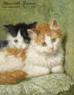Two Kittens Sitting On A Cushion by Henriette Ronner-Knip Oil Painting