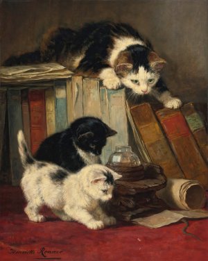 Watching The Prey by Henriette Ronner-Knip Oil Painting