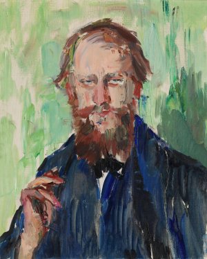 Portrait of the Danish Art Dealer M. Grosell by Henrik Lund Oil Painting
