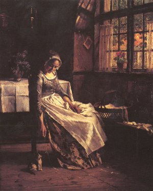 Playing with a Kitten by Henrik Nordenburg Oil Painting