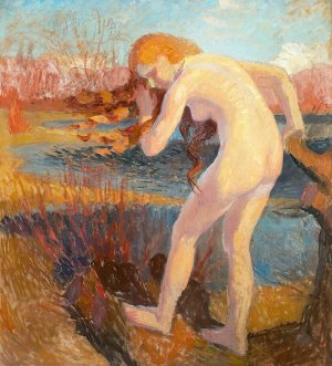 Landskab med nogen kvinde by Henrik Schouboe Oil Painting