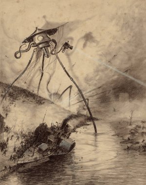Martian Fighting Machine in the Thames Valley by Henrique Alvim Correa Oil Painting