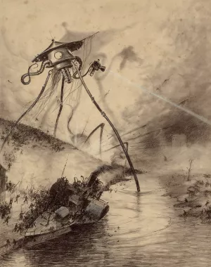 Martian Fighting Machine in the Thames Valley by Henrique Alvim Correa Oil Painting