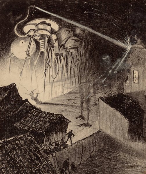 Martians Blast House  by Henrique Alvim Correa - Hand-Painted Oil Painting Reproduction