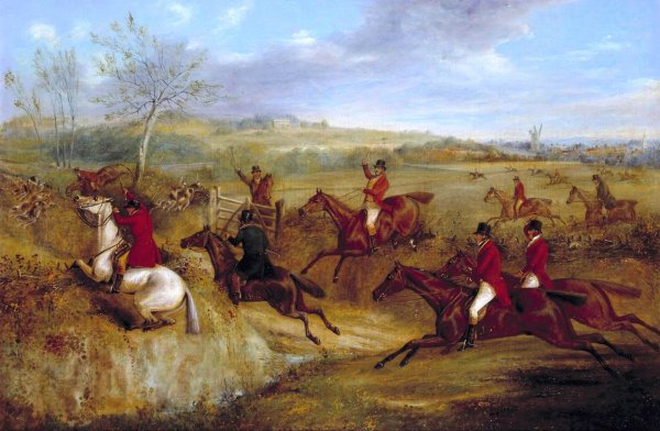 Main Product Photo of The Belvoir Hunt - Jumping Into and Out of a Lane  Painting by Henry Alken