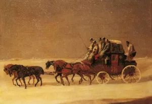 The Derby and London Royal Mail on the Open Road in Winter painting by Henry Alken